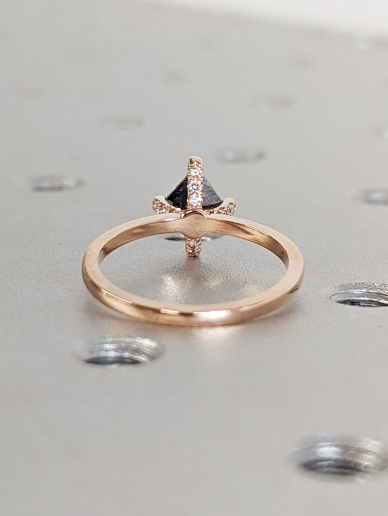 Salt and Pepper Diamond Ring, Kite Diamond Ring, hidden halo, Engagement Ring, 14k Kite Gold Ring, Kite Art Deco Ring, Natural Diamond Ring