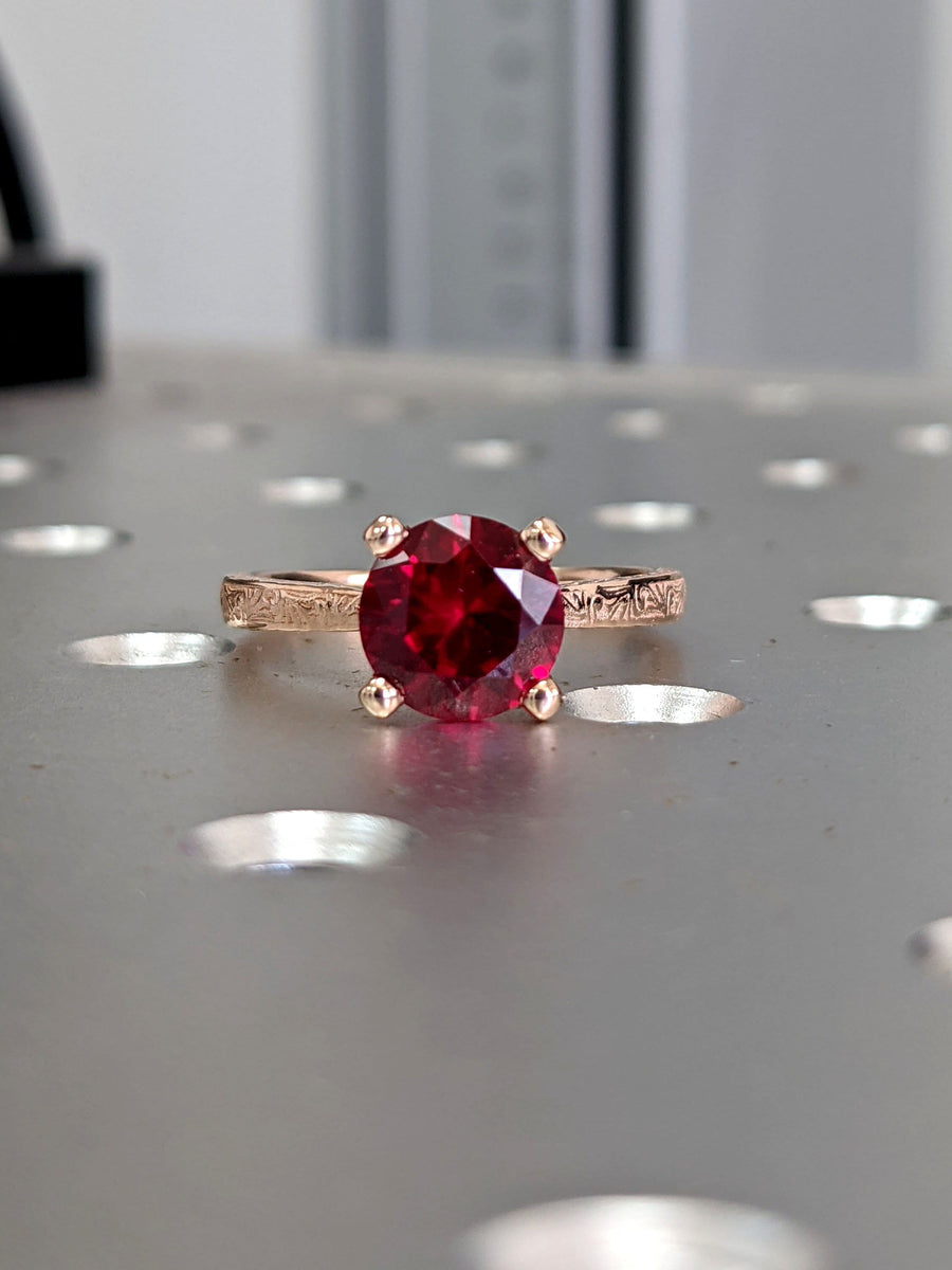 Vintage Ruby Engagement Ring 14k rose gold hand engraved ruby ring, ca ...