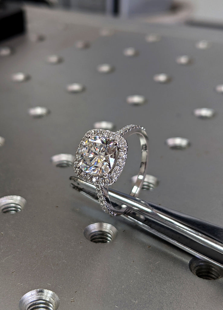 2.5 Carat Cushion Cut Halo Moissanite Engagement Ring 14k White Gold, Genuine ISRAEL Hallmark Wedding Ring Moissanite Halo