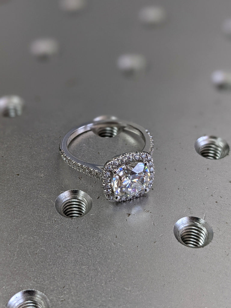 2.5 Carat Cushion Cut Halo Moissanite Engagement Ring 14k White Gold, Genuine ISRAEL Hallmark Wedding Ring Moissanite Halo