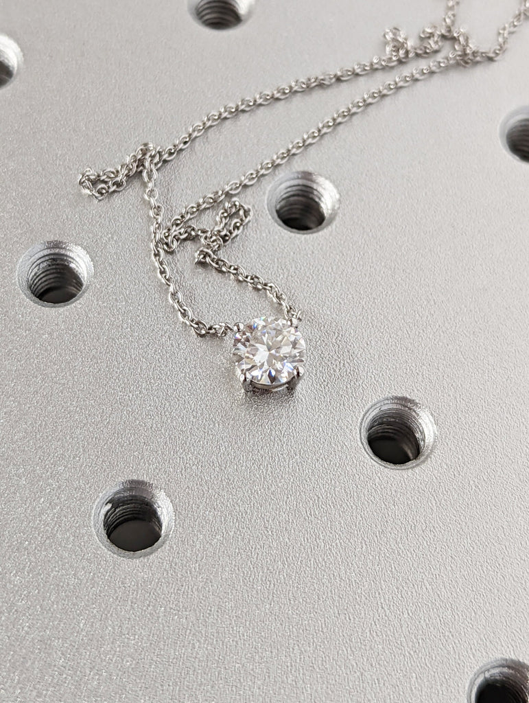 1CT 14k Round Moissanite Necklace / Round Solitaire Necklace / Round Diamond Necklace / Layering Diamond Necklace / Dainty Diamond Necklace