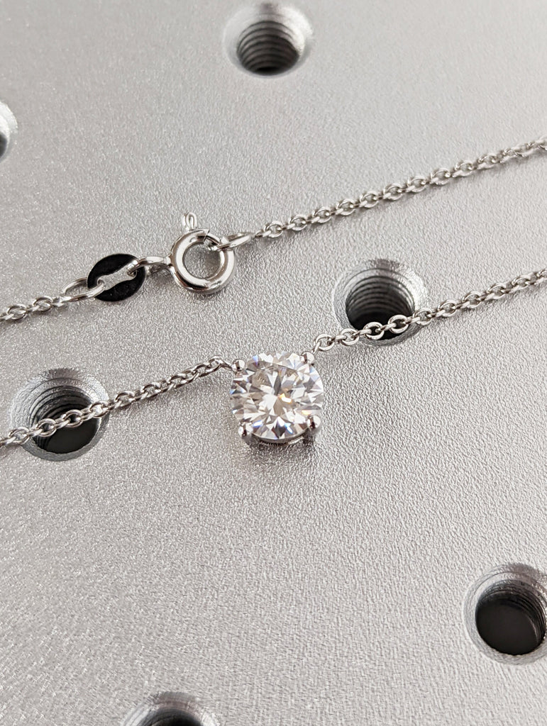 1CT 14k Round Moissanite Necklace / Round Solitaire Necklace / Round Diamond Necklace / Layering Diamond Necklace / Dainty Diamond Necklace