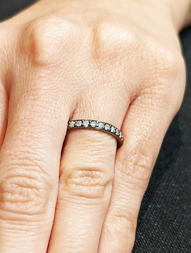 Eternity Ring / 14k Black Gold / Channel Pave Diamond Eternity Band / Full Eternity Stackable Ring / Black Gold White Diamond / Vintage Ring