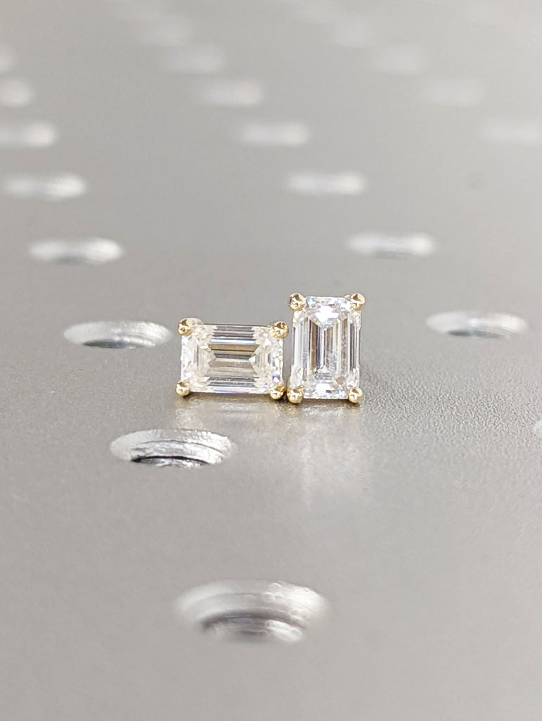 0.5 Carat / 1 TCW Emerald Lab Created Diamond Simulant 14K Solid Yellow Gold Stud Earrings, High Shine, Solitaire Stud Earrings, Minimalist
