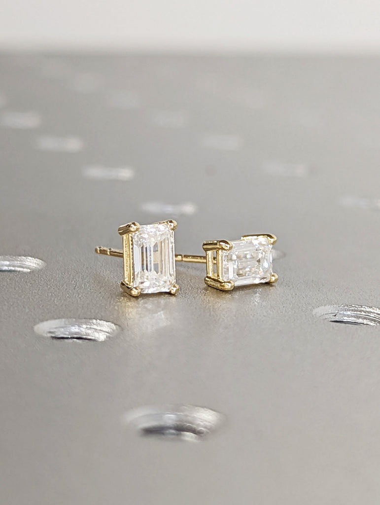 14K Solid Gold Moissanite Stud Earrings, 0.5ct Emerald Cut Moissanite Solitaire Studs, Everyday Earrings, Minimalist Earrings, Gift for Her