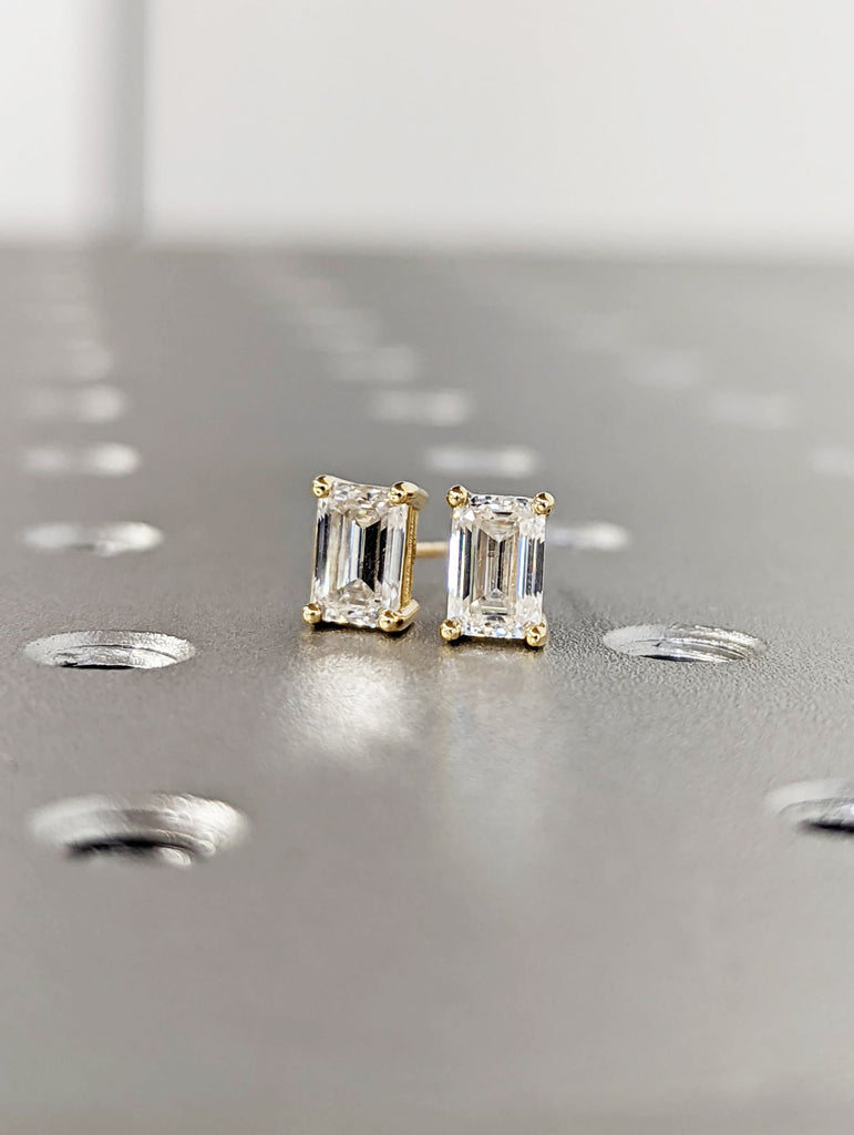 14K Solid Gold Moissanite Stud Earrings, 0.5ct Emerald Cut Moissanite Solitaire Studs, Everyday Earrings, Minimalist Earrings, Gift for Her