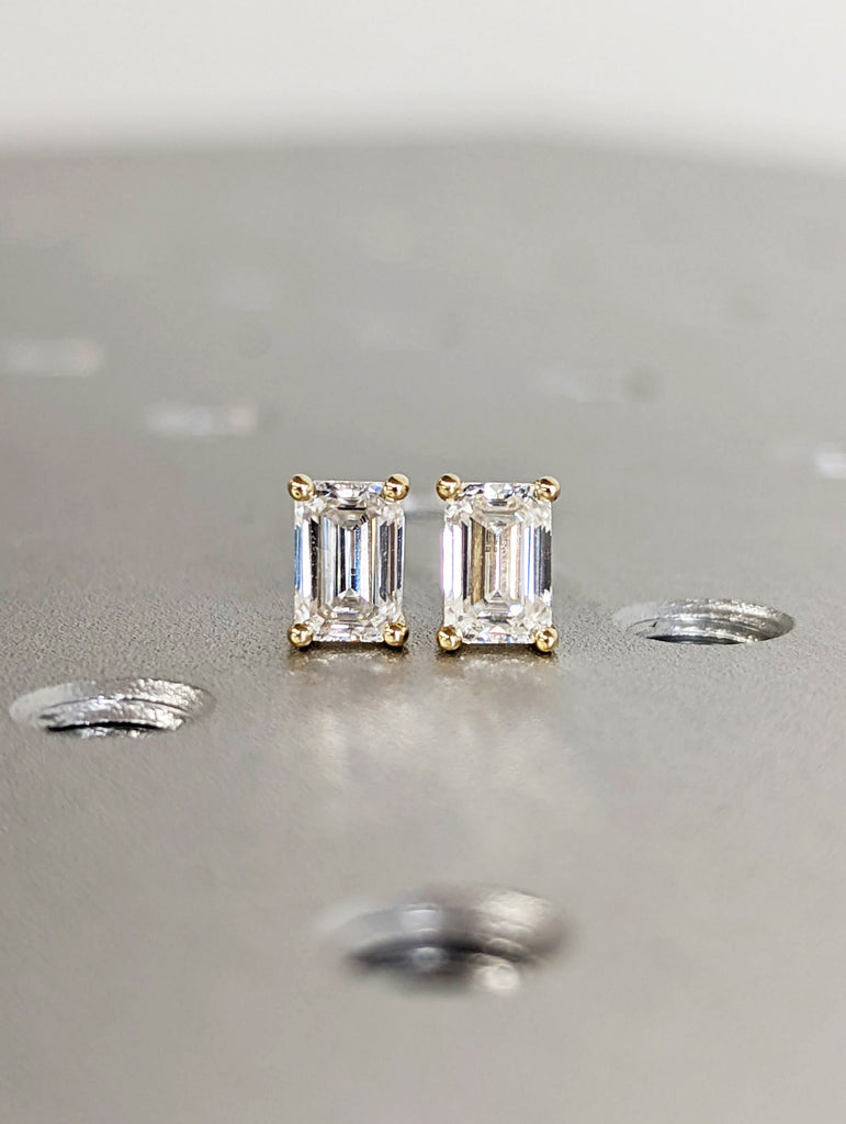 14K Solid Gold Moissanite Stud Earrings, 0.5ct Emerald Cut Moissanite Solitaire Studs, Everyday Earrings, Minimalist Earrings, Gift for Her