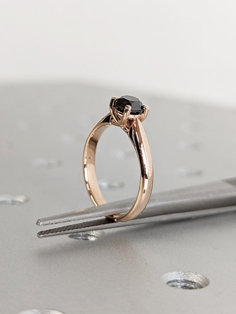 Galaxy Raw Salt and Pepper Diamond Ring- Round Cut Diamond Engagement Ring- Unique Bridal Diamond Promise Ring Rose Gold Simple Promise Ring