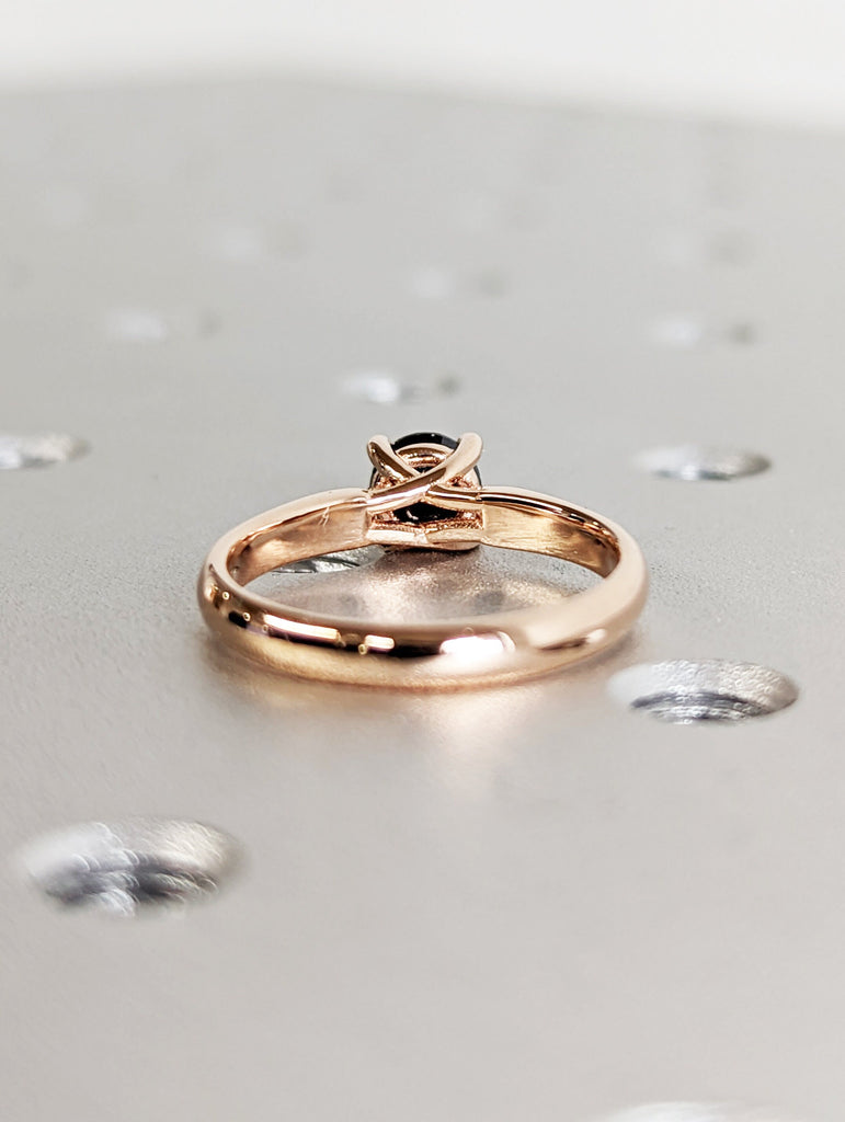 Galaxy Raw Salt and Pepper Diamond Ring- Round Cut Diamond Engagement Ring- Unique Bridal Diamond Promise Ring Rose Gold Simple Promise Ring