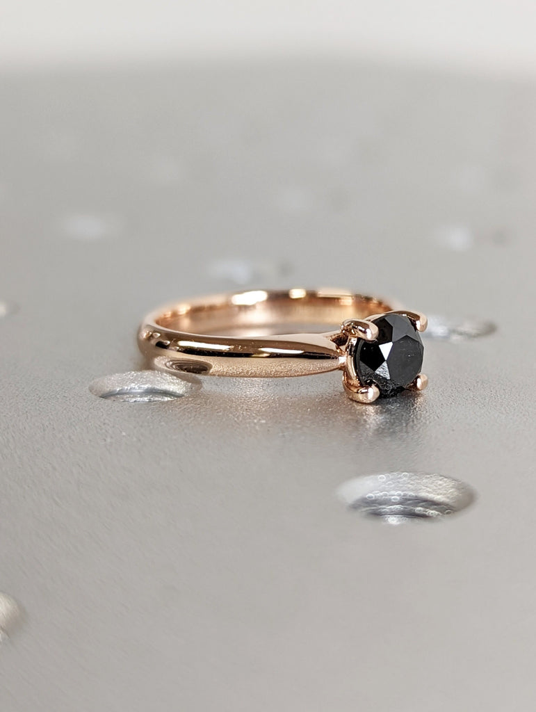 Galaxy Raw Salt and Pepper Diamond Ring- Round Cut Diamond Engagement Ring- Unique Bridal Diamond Promise Ring Rose Gold Simple Promise Ring