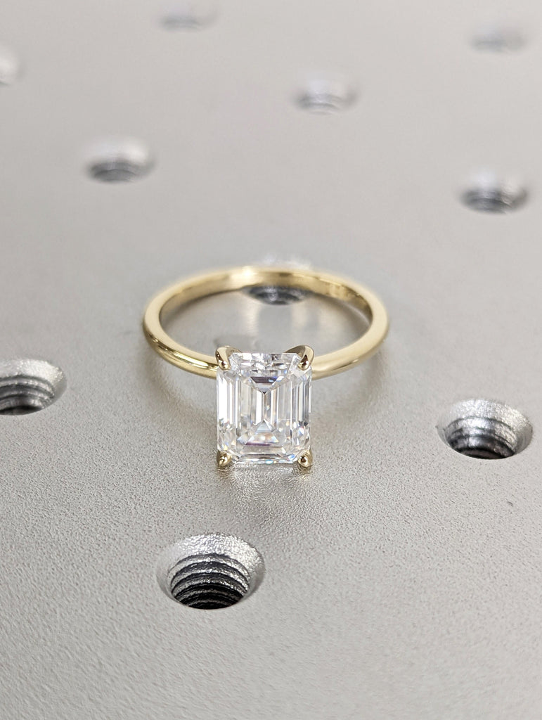 2 Carat Emerald Cut Solitaire Engagement Ring, Emerald Cut Engagement Ring, Emerald Cut Ring, 2 Ct Solid 14k Moissanite Engagement Ring