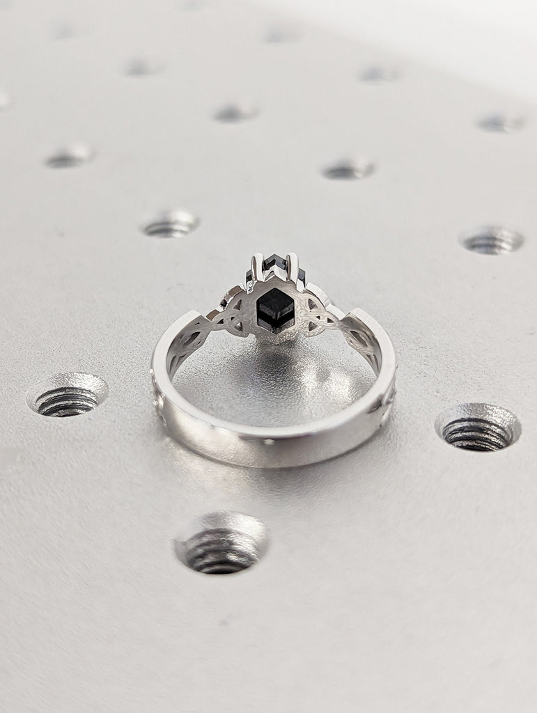 Unique wedding ring set vintage Diamond engagement ring set Hexagon cut ring art deco antique dainty Salt And Pepper ring 14k gold for women