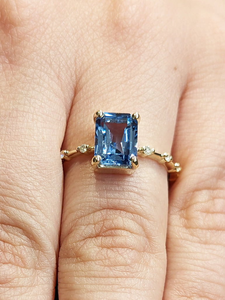 Unique Aquamarine Ring, Elegant Engagement Ring, Blue Promise Ring, 14k 18k Radiant Cut Aquamarine Ring, Anniversary Birthday Gift For Her