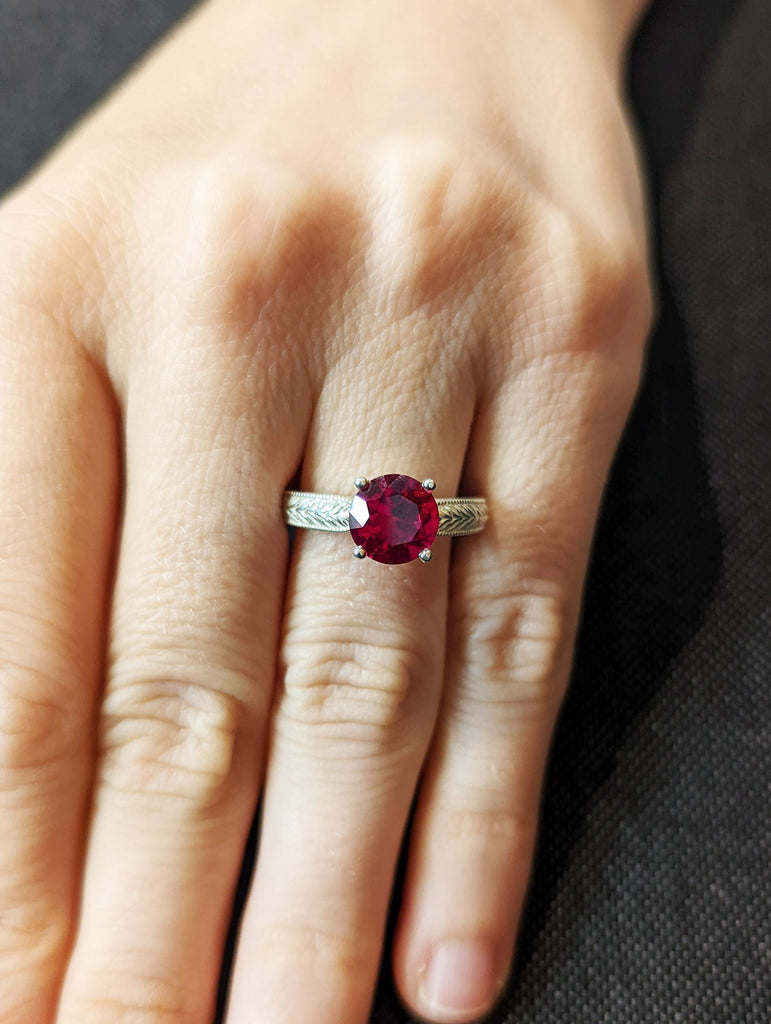 Unique Lab created Ruby Engagement Ring Vintage Engagement Ring Nature Inspired Leaf Ring Alternative Gemstone Ring Promise ring for her