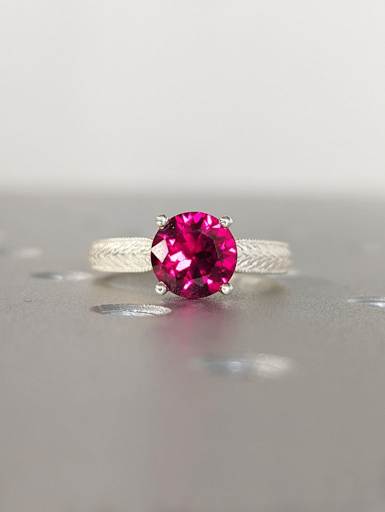 Unique Lab created Ruby Engagement Ring Vintage Engagement Ring Nature Inspired Leaf Ring Alternative Gemstone Ring Promise ring for her