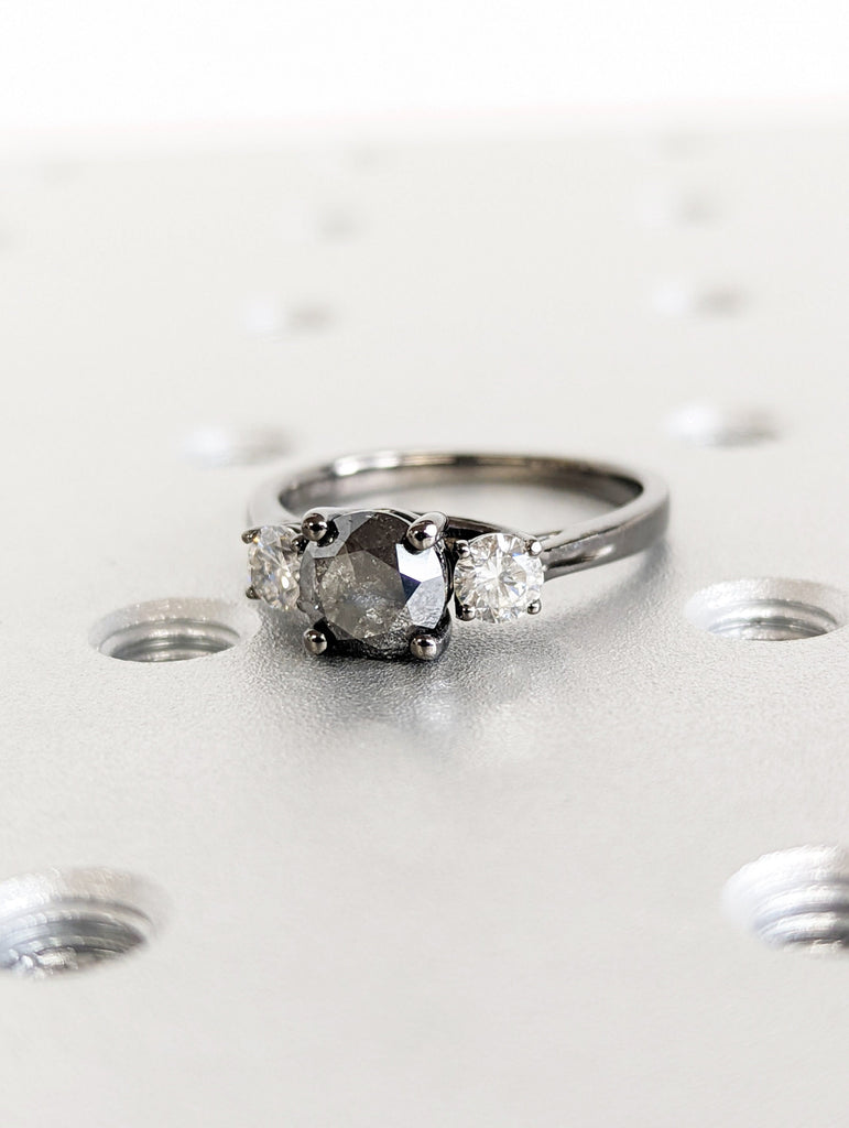 Raw Salt And Pepper Diamond Ring White Gold Three Stone Salt And Pepper Diamond Intertwined Band (1/3 Ct. Tw.) 3 Stones, Intertwined, Tillie