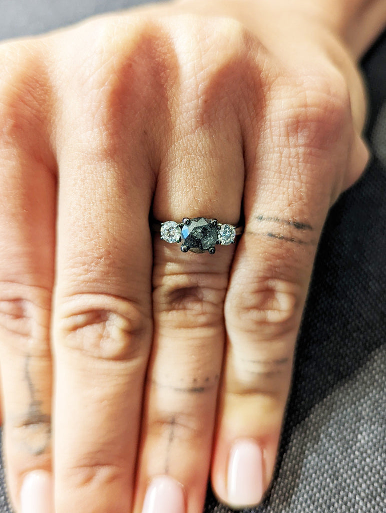 Raw Salt And Pepper Diamond Ring White Gold Three Stone Salt And Pepper Diamond Intertwined Band (1/3 Ct. Tw.) 3 Stones, Intertwined, Tillie
