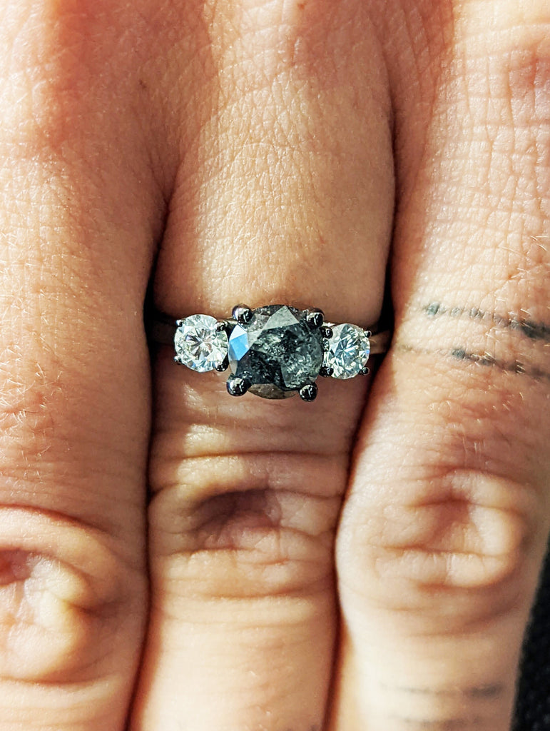 Raw Salt And Pepper Diamond Ring White Gold Three Stone Salt And Pepper Diamond Intertwined Band (1/3 Ct. Tw.) 3 Stones, Intertwined, Tillie