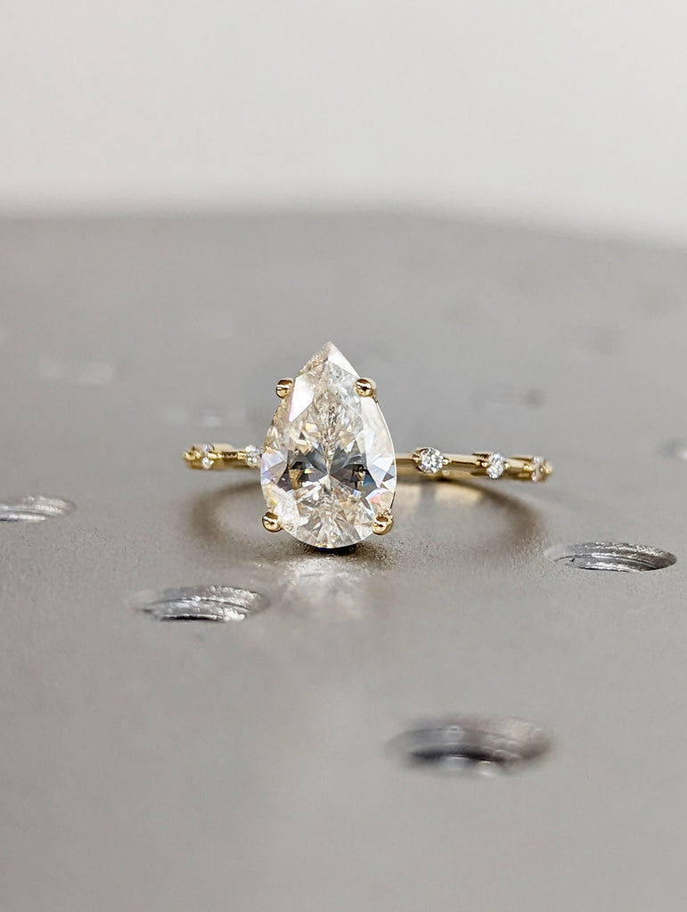 Pear Cut Engagement Ring, Dainty Lab Diamond Engagement Ring