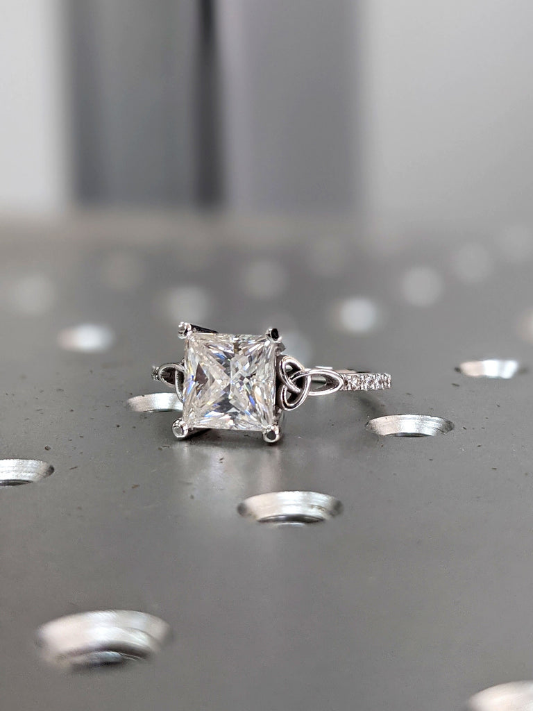 Celtic Cathedral Ring Gold Moissanite Diamond Celtic Engagement Ring Trinity Knot Ring Irish Ring Triquetra Ring Moissanite Ring