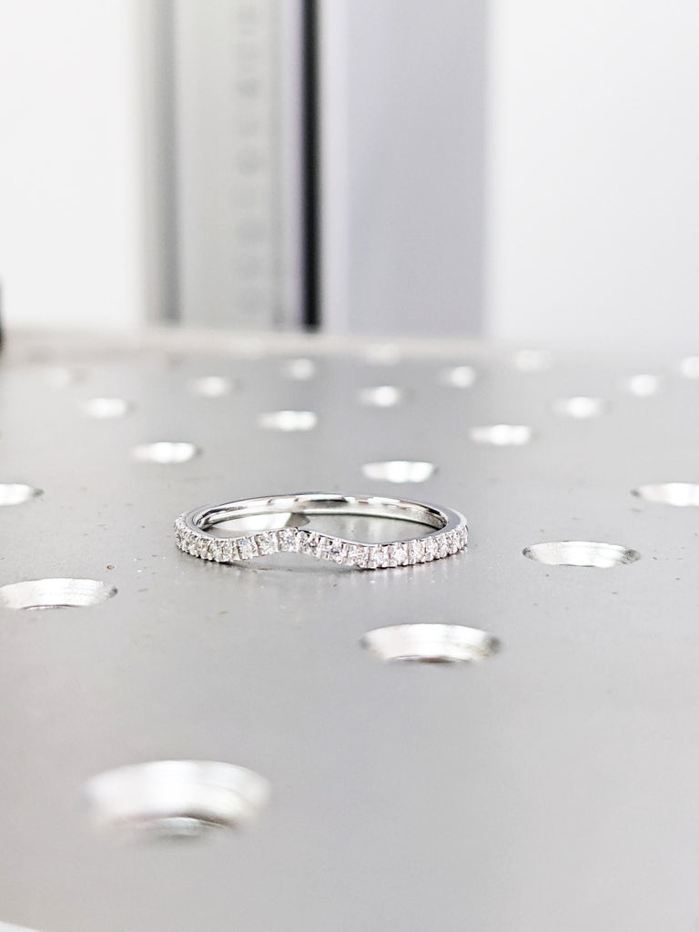 Curved Diamond Eternity Ring / 14k Gold Half Eternity Diamond Ring / Half Around Diamond Wedding Band / Stackable Diamond Ring / Ring Guard