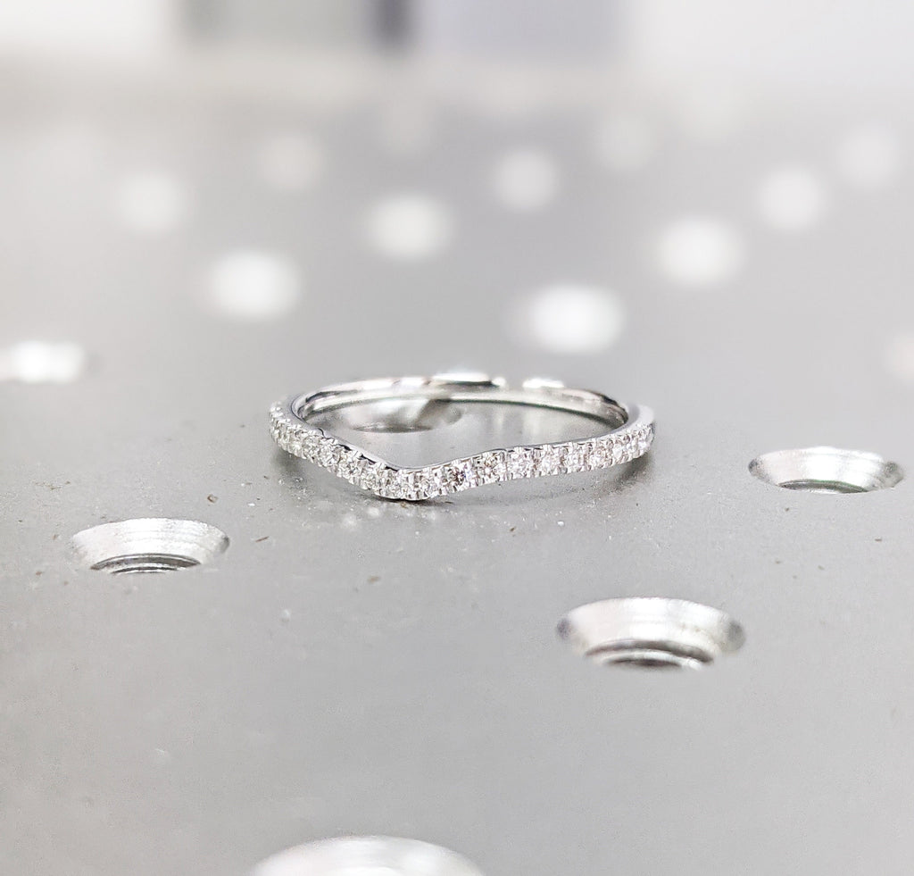 Curved Diamond Eternity Ring / 14k Gold Half Eternity Diamond Ring / Half Around Diamond Wedding Band / Stackable Diamond Ring / Ring Guard