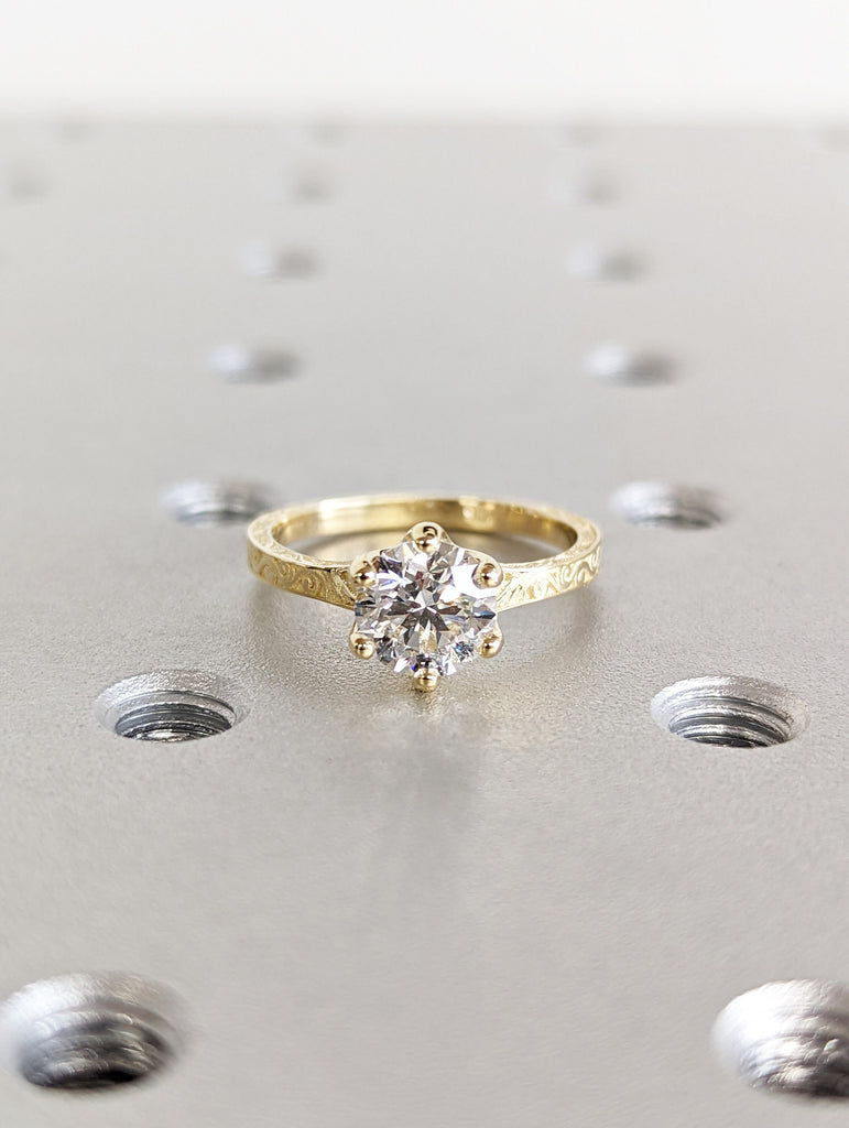 Colorless Moissanite 14k Rose /White /Yellow Gold Engagement Ring Art Deco 1920's Inspired Thin Petite Band 18k Unique Promise Ring for Her