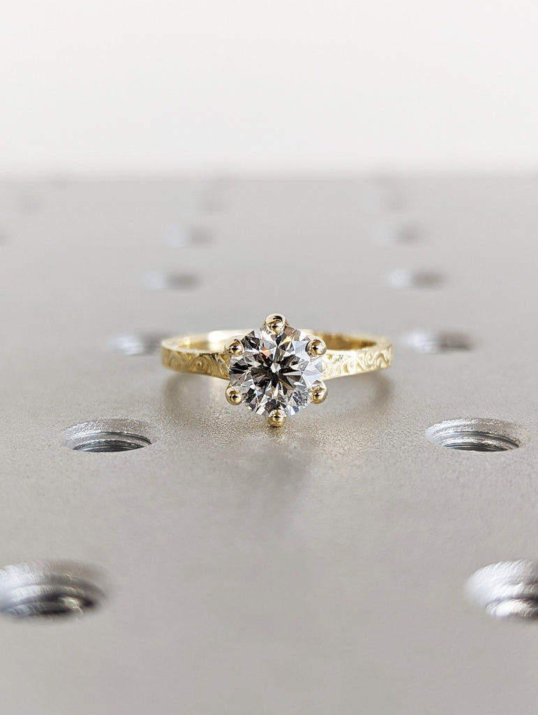 Colorless Moissanite 14k Rose /White /Yellow Gold Engagement Ring Art Deco 1920's Inspired Thin Petite Band 18k Unique Promise Ring for Her