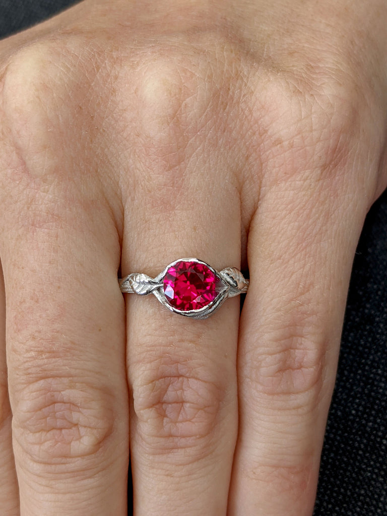 2ct Ruby Engagement Ring, Leaves Ring Ruby Ring, Ruby Engagement Ring Leaf Engagement Ring White Gold Ruby Ring, Leaf Ring, Nature Ring