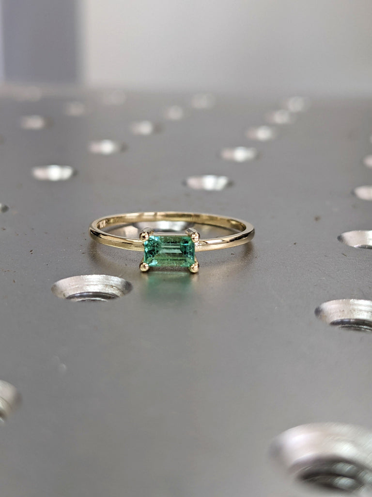 emerald baguette ring 14k gold Emerald Ring Baguette Emerald Ring 14k Solid Gold Minimalist Emerald Ring Stacking Emerald Ring