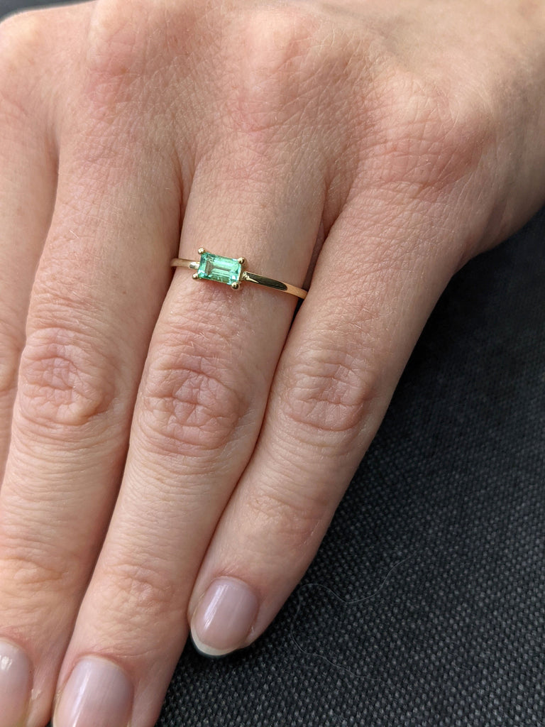 emerald baguette ring 14k gold Emerald Ring Baguette Emerald Ring 14k Solid Gold Minimalist Emerald Ring Stacking Emerald Ring