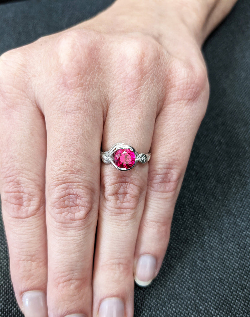 Ruby Engagement Ring, Leaves Ring Ruby Ring, Ruby Engagement Ring Leaf Engagement Ring Rose Gold Ruby Ring, Leaf Ring, Nature Ring