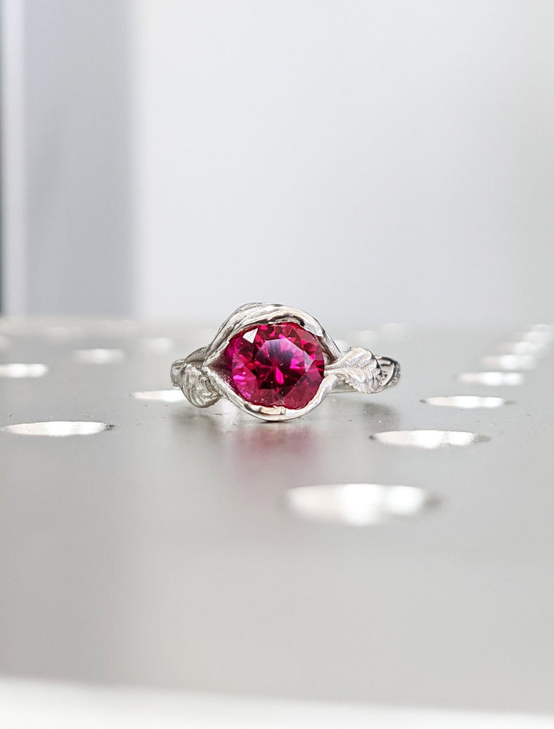 Ruby Engagement Ring, Leaves Ring Ruby Ring, Ruby Engagement Ring Leaf Engagement Ring Rose Gold Ruby Ring, Leaf Ring, Nature Ring