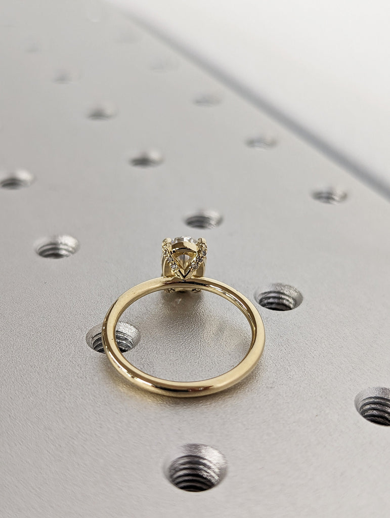1.5 ct. Pavé Basket engagement ring, solitaire oval moissanite ring, 6x8mm Oval Cut Solitaire Vintage Engagement Ring in 14K Yellow gold