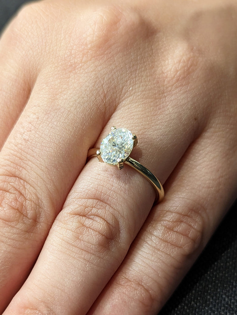 1.5 ct. Pavé Basket engagement ring, solitaire oval moissanite ring, 6x8mm Oval Cut Solitaire Vintage Engagement Ring in 14K Yellow gold