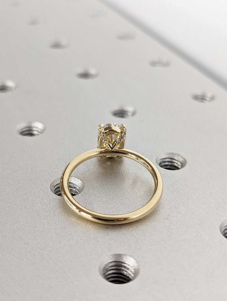 1.5 ct. Pavé Basket engagement ring, solitaire oval moissanite ring, 6x8mm Oval Cut Solitaire Vintage Engagement Ring in 14K Yellow gold