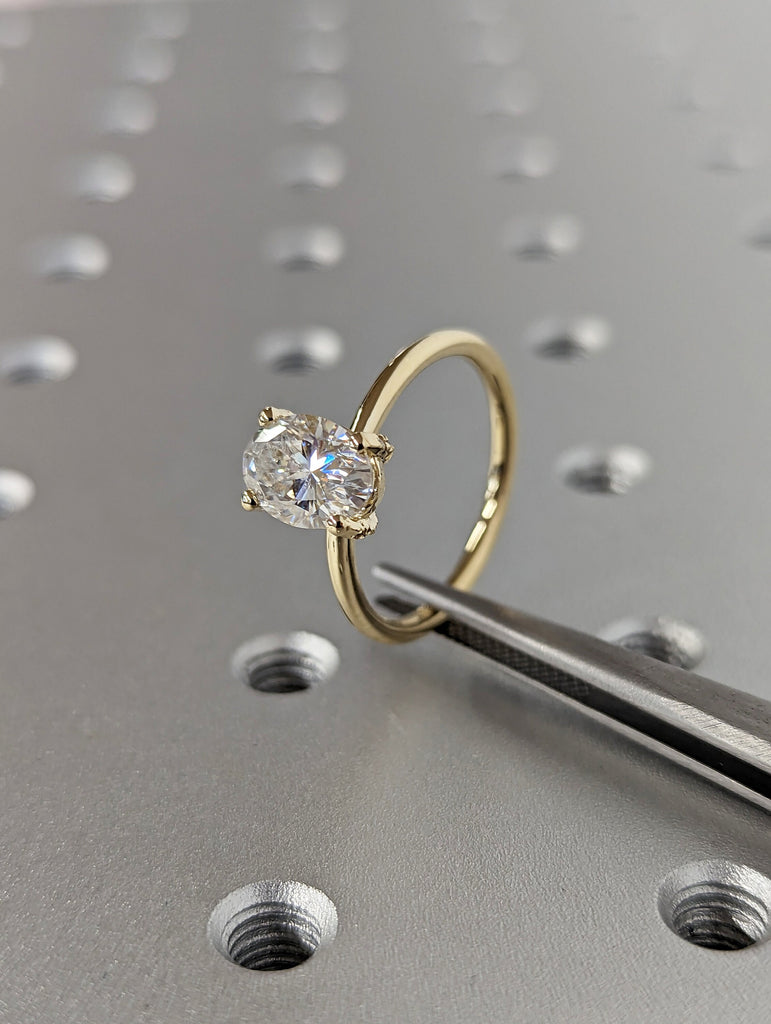 1.5 ct. Pavé Basket engagement ring, solitaire oval moissanite ring, 6x8mm Oval Cut Solitaire Vintage Engagement Ring in 14K Yellow gold