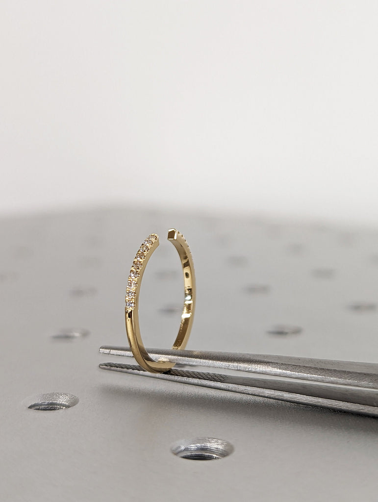 14K Solid Gold Open Diamond Wedding Ring, Wedding Band Guard Ring, Minimalist Stacking Ring, Unique Diamond Wedding Band, Diamond Cuff Ring