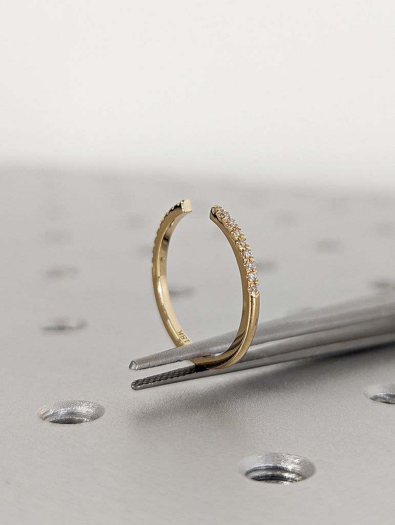 14K Solid Gold Open Diamond Wedding Ring, Wedding Band Guard Ring, Minimalist Stacking Ring, Unique Diamond Wedding Band, Diamond Cuff Ring