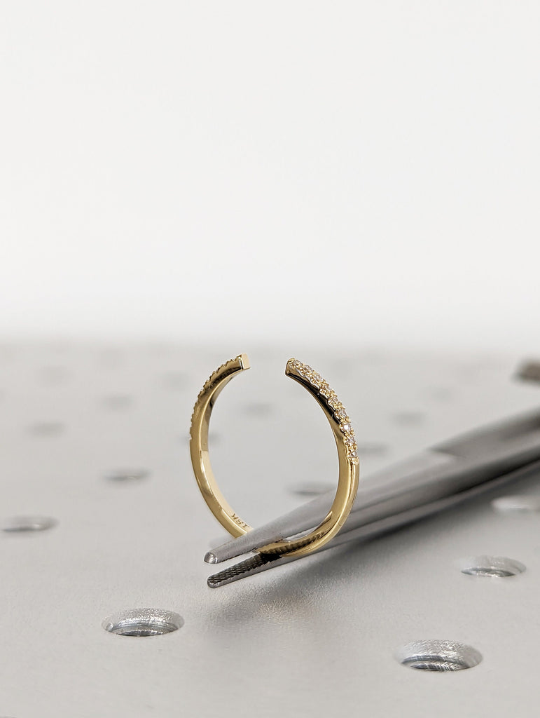 14K Solid Gold Open Diamond Wedding Ring, Wedding Band Guard Ring, Minimalist Stacking Ring, Unique Diamond Wedding Band, Diamond Cuff Ring