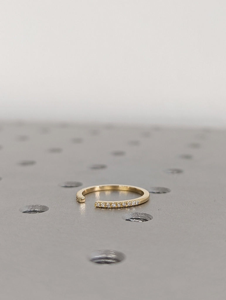 14K Solid Gold Open Diamond Wedding Ring, Wedding Band Guard Ring, Minimalist Stacking Ring, Unique Diamond Wedding Band, Diamond Cuff Ring