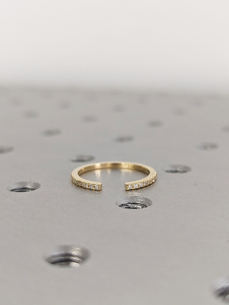 14K Solid Gold Open Diamond Wedding Ring, Wedding Band Guard Ring, Minimalist Stacking Ring, Unique Diamond Wedding Band, Diamond Cuff Ring