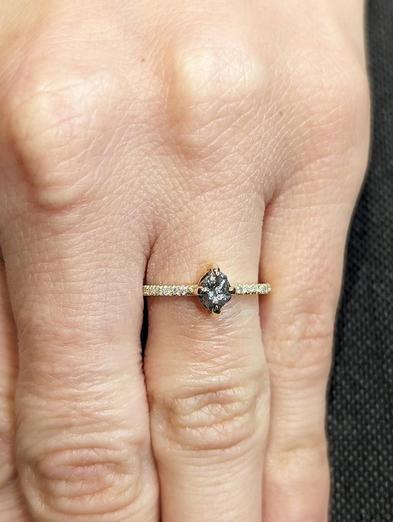 Raw Black Diamond Ring Salt and Pepper Diamond Engagement Ring