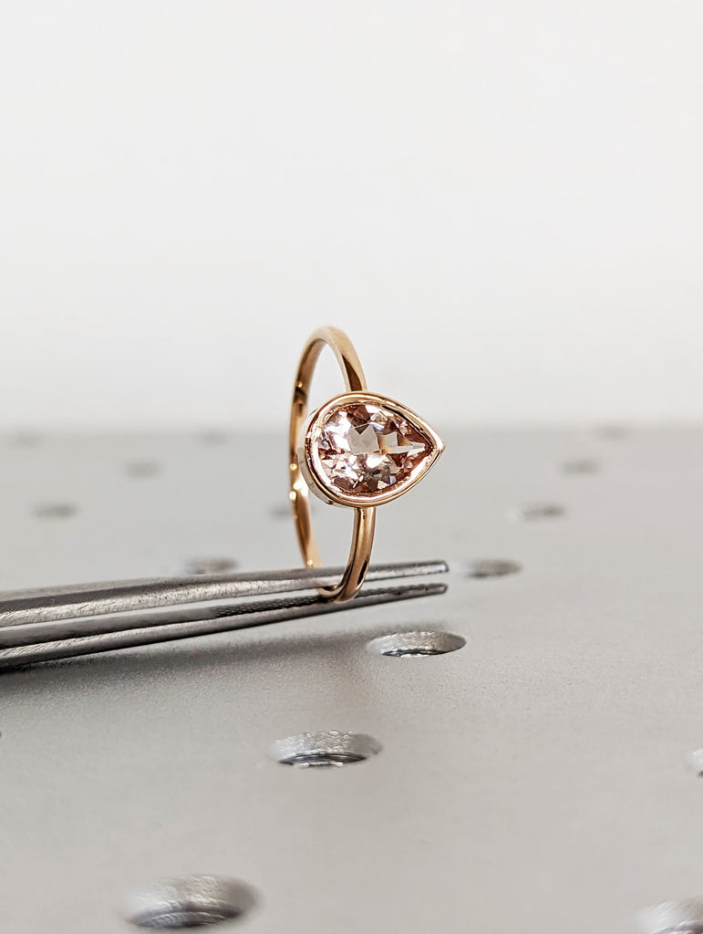 Vintage Teardrop Morganite Ring- 18K Rose Gold Ring- Morganite Engagement Ring- Promise Ring- Anniversary Birthday Gift For Her- Minimalist