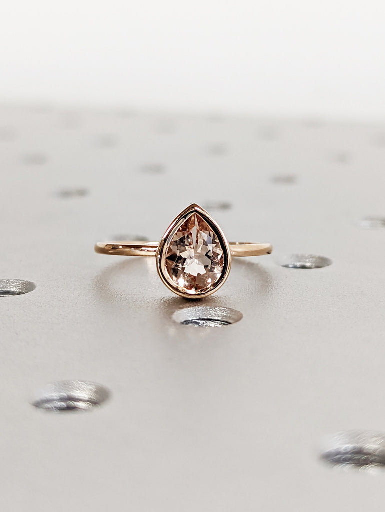 Vintage Teardrop Morganite Ring- 18K Rose Gold Ring- Morganite Engagement Ring- Promise Ring- Anniversary Birthday Gift For Her- Minimalist