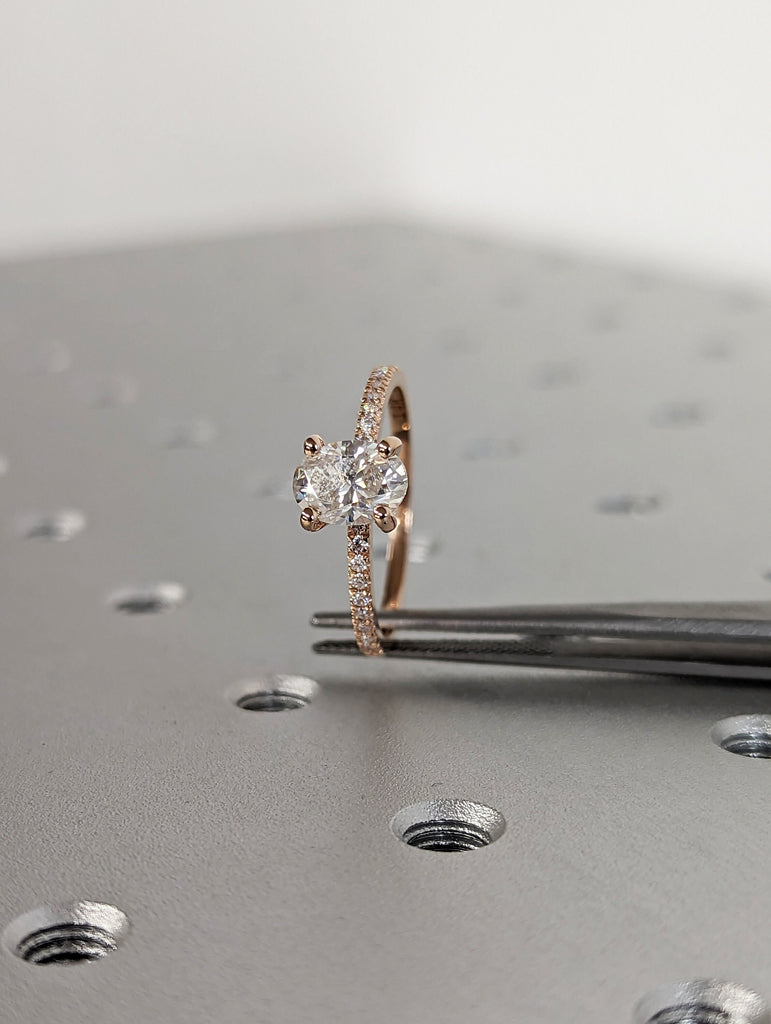 1cts Moissanite Oval Engagement Ring, Oval Moissanite and Solitaire Wedding Ring, Rose Gold Moissanite Ring