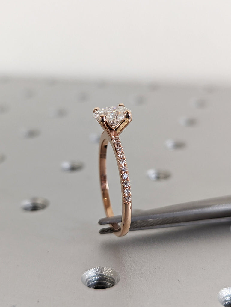 1cts Moissanite Oval Engagement Ring, Oval Moissanite and Solitaire Wedding Ring, Rose Gold Moissanite Ring