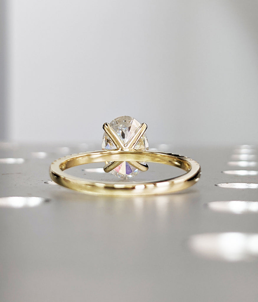 2cts Moissanite Oval Engagement Ring, Oval Moissanite and Solitaire Wedding Ring, Yellow Gold Moissanite Ring