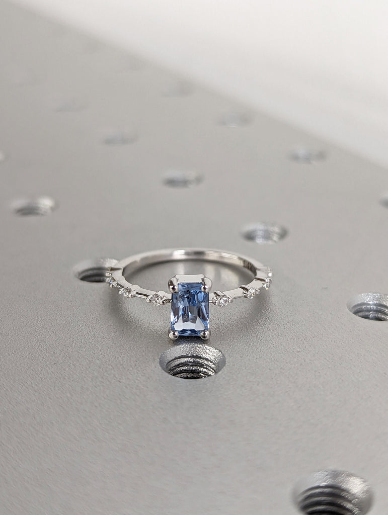 Unique Aquamarine Ring, Elegant Engagement Ring, Blue Promise Ring, 14k Radiant Cut Aquamarine Ring, Anniversary Birthday Gift For Her