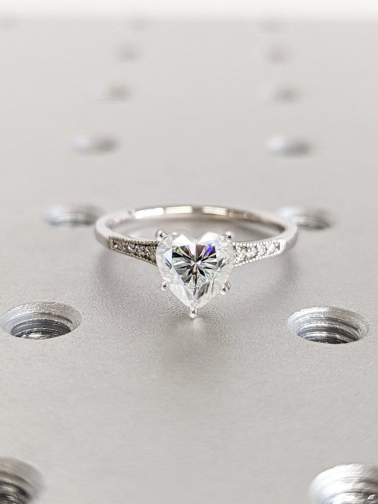 1.5 CT Heart Engagement Ring, Infinity Heart Ring with Fitted 14K White Gold Band, Heart Shaped Moissanite Ring, Diamond Band, Promise RIng